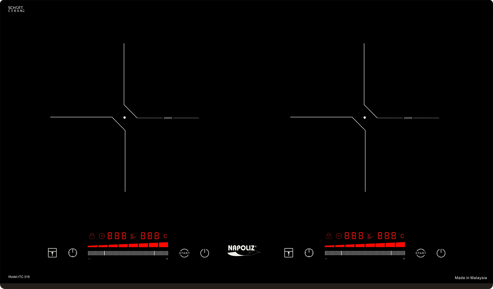 Bếp từ đôi Napoliz ITC319 2 Hai vùng nấu với công suất lớn