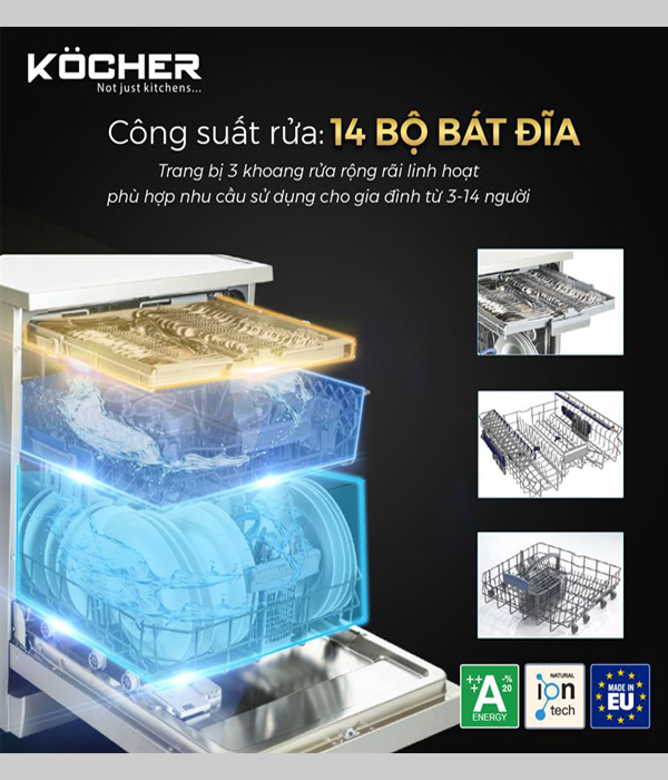 3. Máy rửa bát Kocher KDEU-8855S7 thiết kế riêng cho những gia đình Châu Á