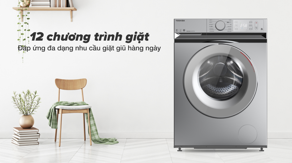 Máy giặt Toshiba inverter 9.5 kg TW-BL105A4V(SS) hỗ trợ giặt giũ tiện lợi với 12 chương trình giặt