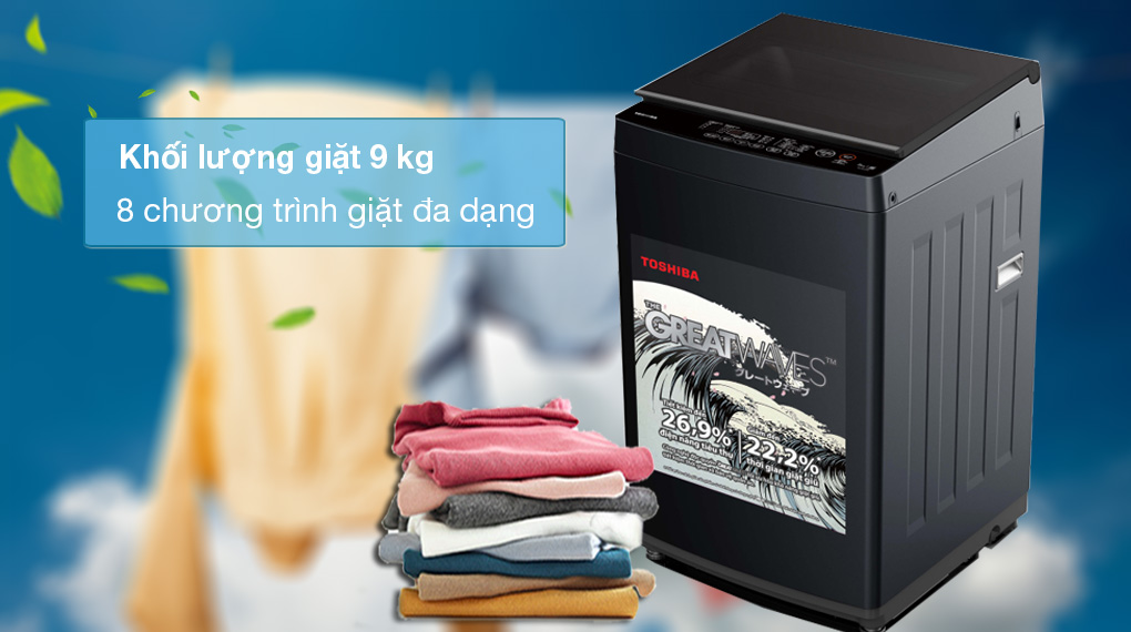 Máy giặt Toshiba 9 kg AW-M1000FV(MK) - khối lượng giặt và chương trình giặt