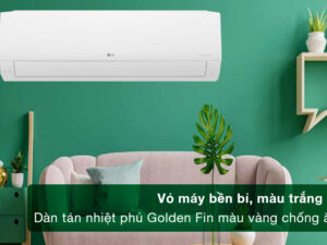 Điều hòa LG Inverter 21000 BTU V24WIN - Vỏ máy bền bỉ, màu trắng tinh tế, dàn tản nhiệt phủ Goldin Fin màu vàng chống ăn mòn 