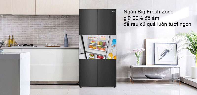 Tủ lạnh LG Inverter 530 Lít GR-B53MB với Ngăn Big Fresh Zone giữ 20% độ ẩm