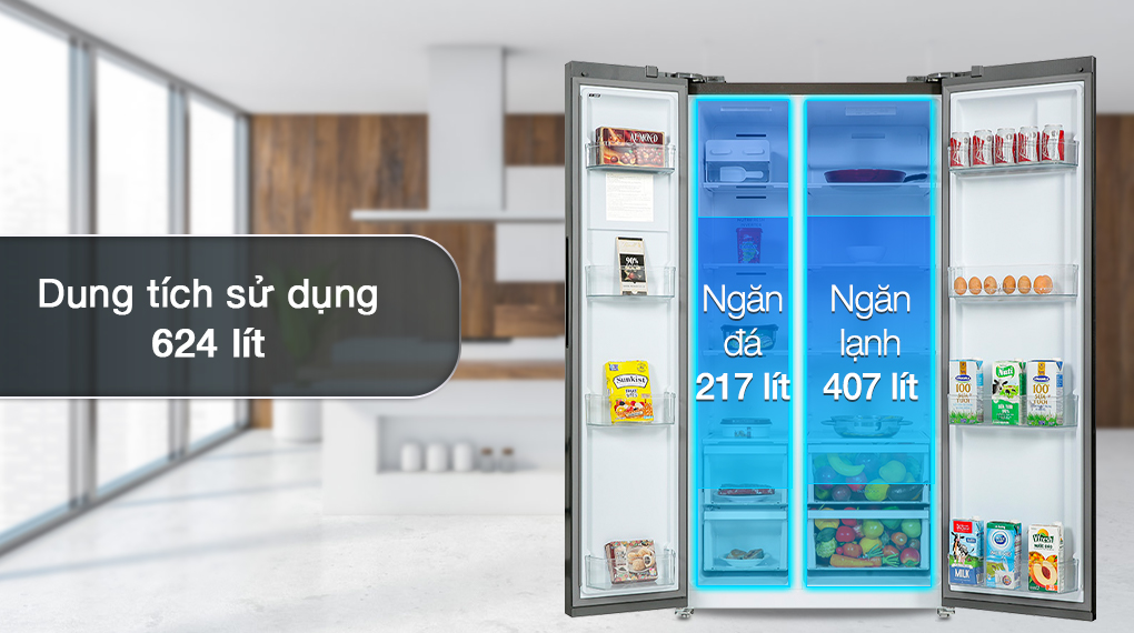 Tổng quan thiết kế tủ lạnh Electrolux Inverter 624 Lít ESE6600A-AVN- Ngăn đá và ngăn lạnh