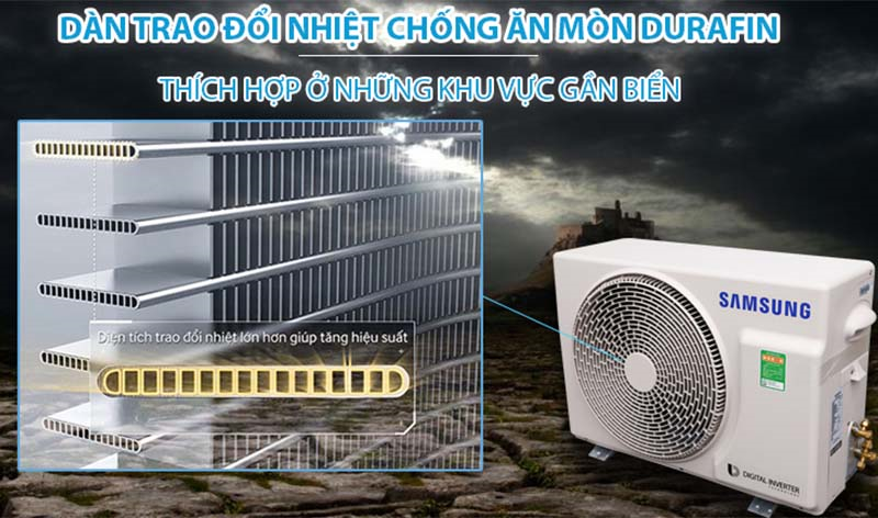Máy lạnh Samsung Digital Inverter WindFree™ 18000 BTu/h (F-AR18TYGCDW20) 9 Sở hữu công nghệ chống ăn mòn hiện đại Durafin™ giúp bảo vệ bộ trao đổi nhiệt tối ưu