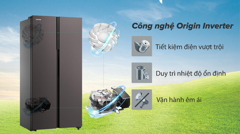 Tủ lạnh Toshiba GR-RS600WI-PMV(37)-SG Inverter 460 lít - Công nghệ Origin Inverter vận hành êm ái, cho khả năng tiết kiệm điện tối ưu