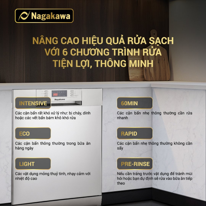 Máy rửa bát - máy rửa chén Nagakawa NAG3602M14 11 Đa dạng chương trình rửa