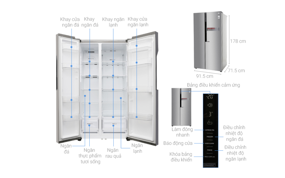 Kích thước và dung tích của tủ lạnh Panasonic side by side