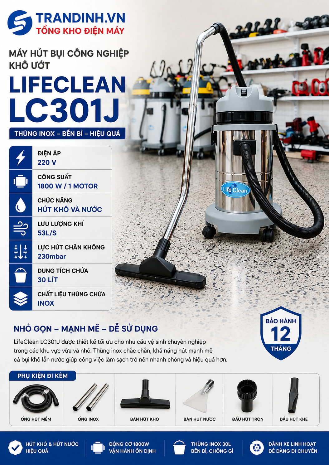 Máy hút bụi công nghiệp LifeClean LC301J 1 Máy hút bụi công nghiệp LifeClean LC301J