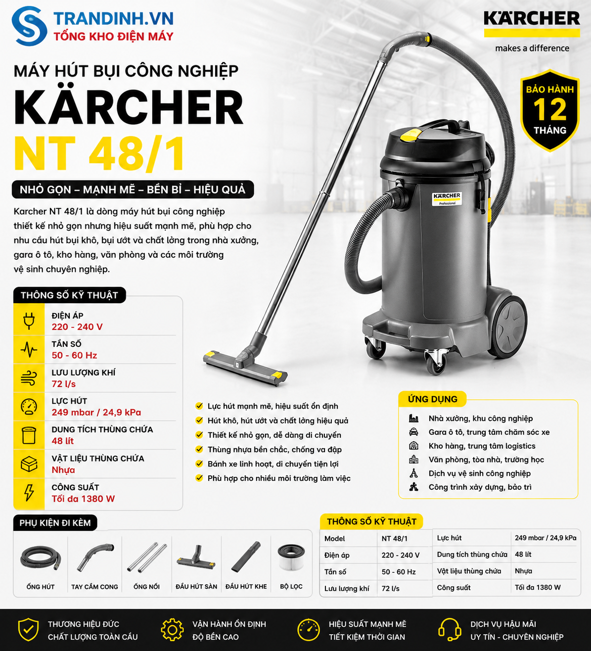 Máy hút bụi công nghiệp Karcher NT 48/1 3 Máy hút bụi công nghiệp Karcher NT 48/1