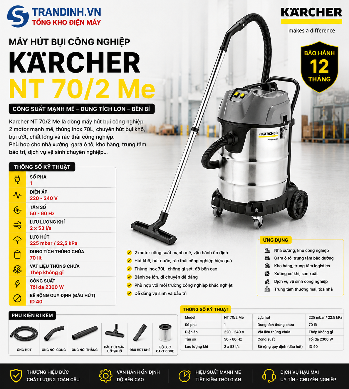 Máy hút bụi công nghiệp Karcher NT 70/2 Me 1 Máy hút bụi công nghiệp Karcher NT 70/2 Me