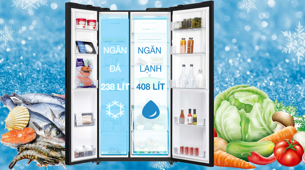 Tủ lạnh Aqua Inverter 646 lít AQR-S682XA(SLB) - Dung tích ngăn đá 238 lít, ngăn lạnh 408 lít