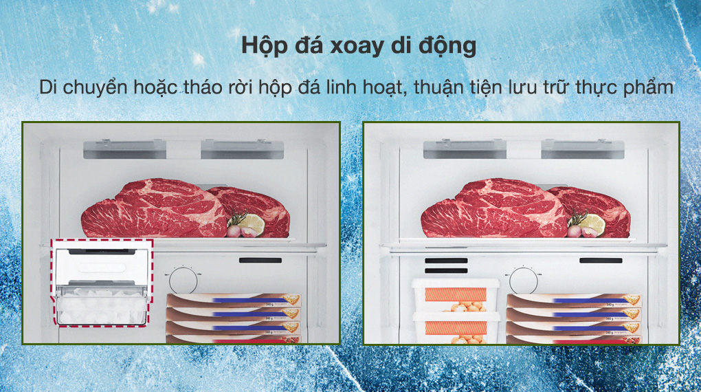 Hộp đá xoay di động giúp người dùng di chuyển hoặc tháo rời tiện lợi để lưu trữ thực phẩm