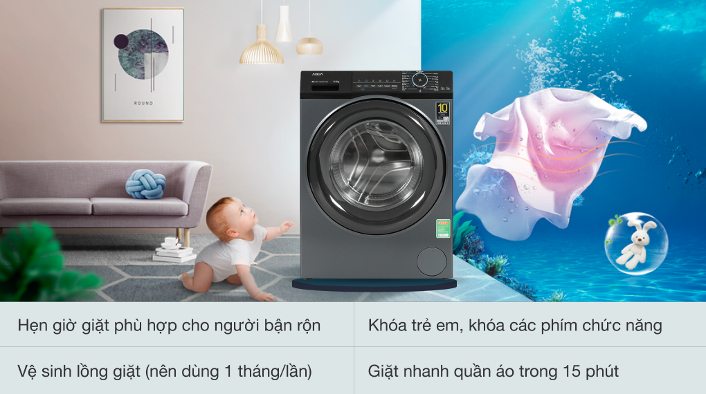 Máy giặt Aqua Inverter 8.5 kg AQD-A852J BK - Tiện ích