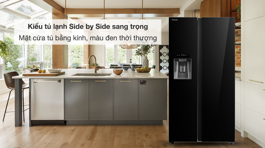Tủ lạnh Toshiba Inverter 568 lít Side By Side GR-RS755WI-PGV(22)-XK - Kiểu tủ lạnh Side by Side, dung tích 568 lít phù hợp gia đình trên 5 người