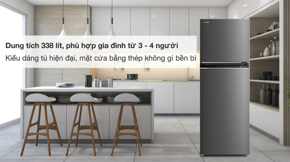 Tủ lạnh Toshiba Inverter 338 lít GR-RT468WE-PMV(58)-MM - Dung tích sử dụng 338 lít phù hợp gia đình từ 3 - 4 người sử dụng, chất liệu cửa tủ bằng thép không gỉ sáng bóng, bền bỉ