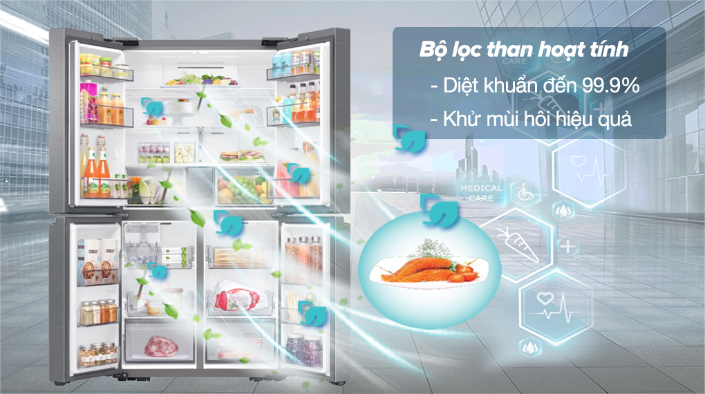 Tủ lạnh Samsung Inverter 649 lít RF59C700ES9/SV - Bộ lọc than hoạt tính khử mùi hôi hiệu quả và diệt khuẩn đến 99.9%