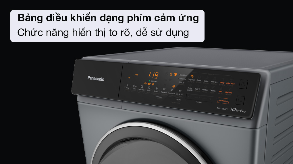 Máy giặt sấy Panasonic Inverter 10 kg NA-S106FC1LV - Bảng điều khiển dạng phím cảm ứng, các chức năng hiển thị rõ ràng, dễ sử dụng