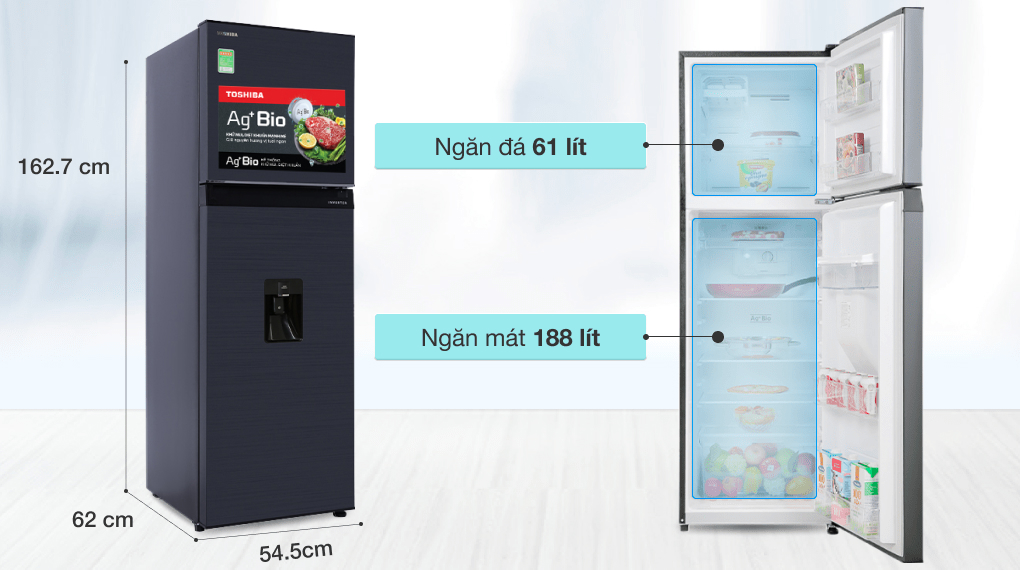 Tủ lạnh Toshiba Inverter 249 lít GR-RT325WE-PMV(06)-MG - Dung tích 249 lít