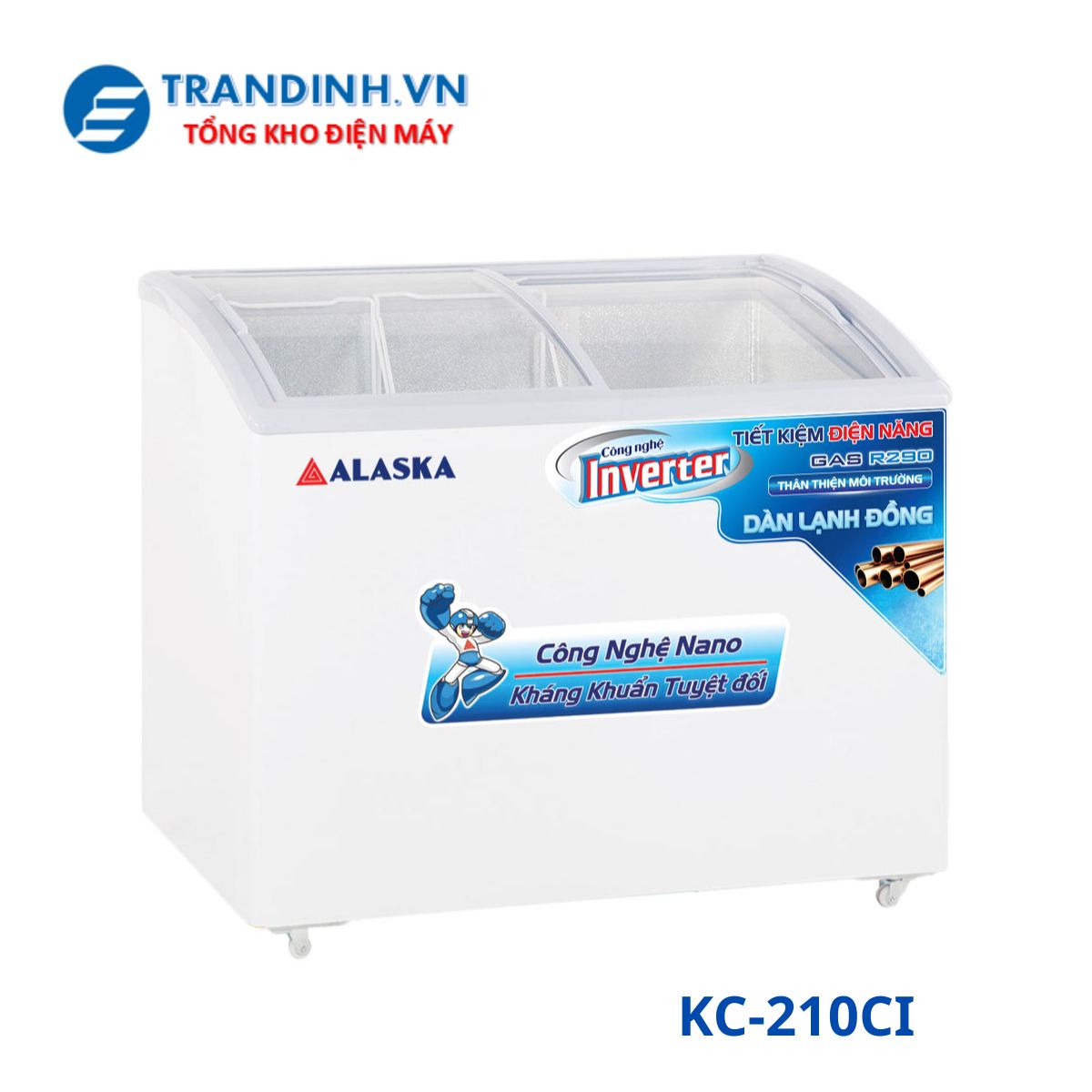 Tủ đông Alaska KC-210CI | 300L 1 ngăn 2 cánh lùa Inverter