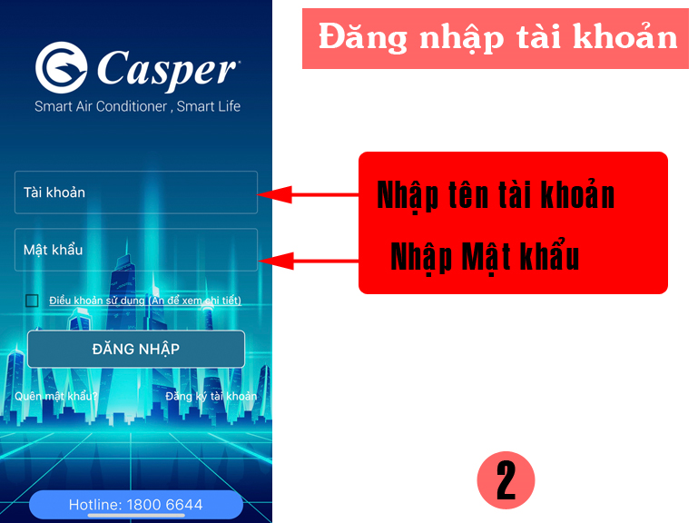 Bước 2: Đăng ký tài khoản điều hoà Casper